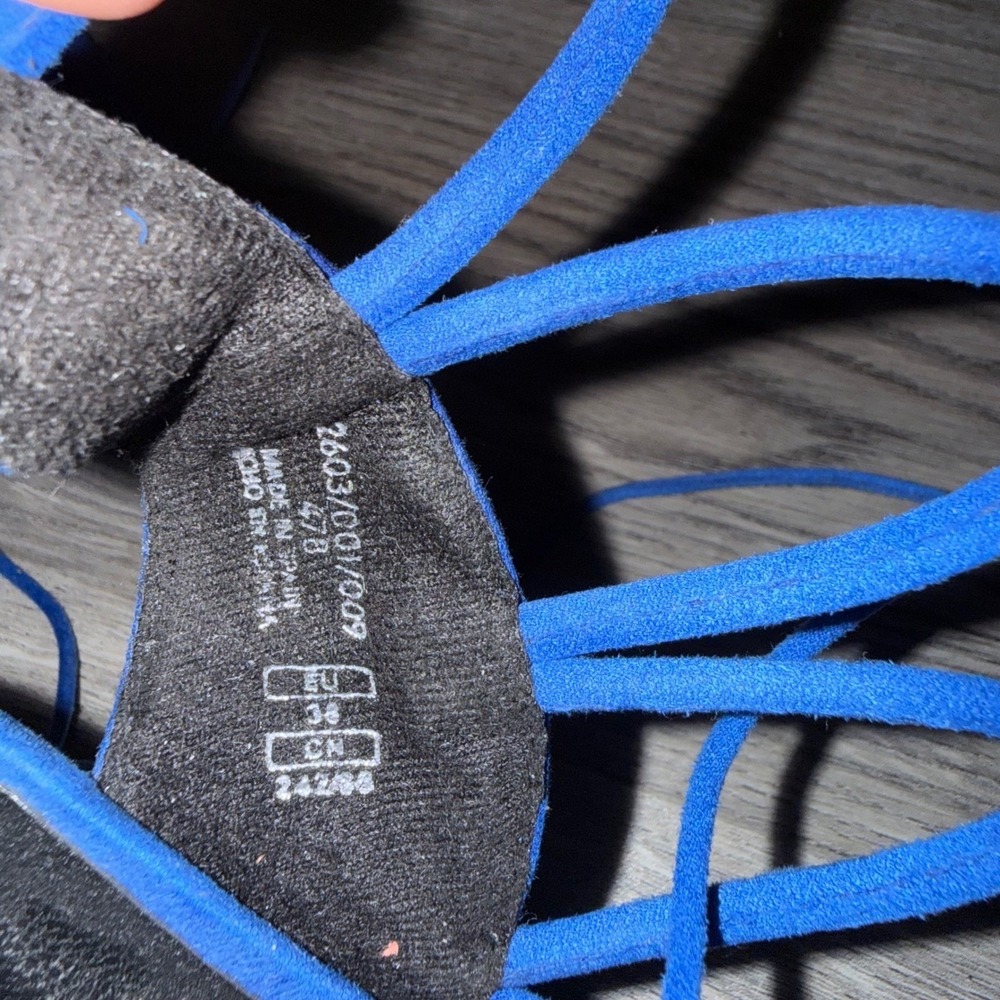 Zara Lace Up Heels Size 38 Blue Strappy Stiletto Sexy‎ Cage Sandals - Picture 4 of 6
